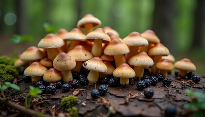 Fototapeta premium Natures bounty Mushrooms and berries in the wild