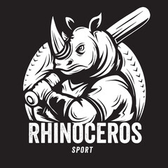 Vintage illustration of a rhinoceros logo with a baseball bat