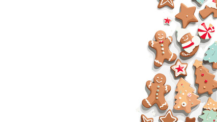 Christmas-themed icons of gingerbread men, stars, and trees on PNG background in a playful holiday design.