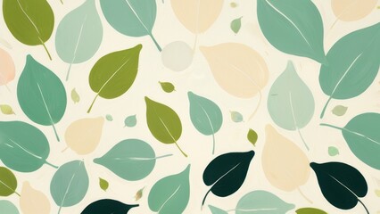 A minimalistic, nature-inspired frame of colorful leaves in green, cream, and teal tones, set against a light background, perfect for eco-themed designs or backgrounds