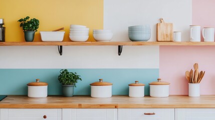 Bright and Colorful Kitchen with Wooden Counter