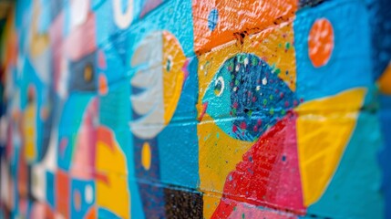 Fototapeta premium The walls are adorned with artwork created by local students highlighting the creativity and talent within the community.