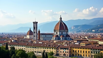  Elegant cityscape with iconic domed building and mountains in the distance