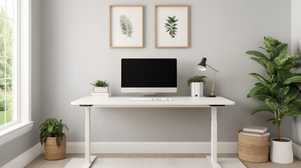 Modern Office Setup with Standing Desk and Monitor