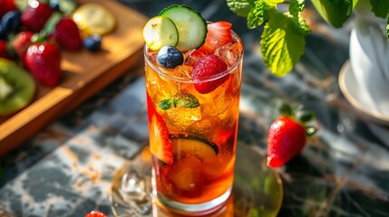 Refreshing Summer Cocktail with Berries  Cucumber  and Mint