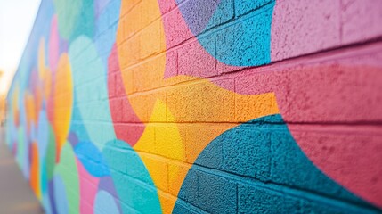 Fototapeta premium Colorful Brick Wall Mural with Geometric Shapes Abstract Art Urban Design