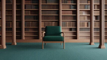 Cozy Library with Tall Wooden Bookshelves and Soft Light