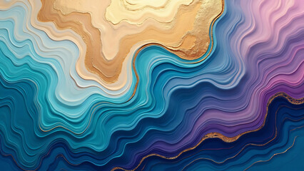 Obraz premium A mesmerizing abstract artwork featuring fluid waves of vibrant colors, including rich blues, soft golds, and gentle purples