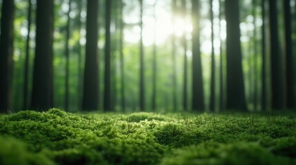 Fototapeta premium Serene Green Moss in Dense Pine Forest