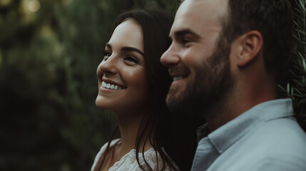 Obraz premium Couple Walking in a Garden - Face Close-Up