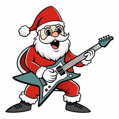 Rockin' Santa Claus Shredding the Electric Guitar at Christmas Concert on a white background