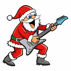 Rockin' Santa Claus Shredding the Electric Guitar at Christmas Concert on a white background