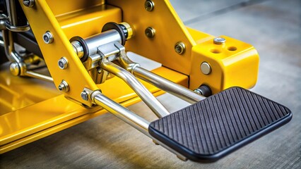 Fototapeta premium Extreme close-up of an anodized yellow steel brake pedal on a competition go kart