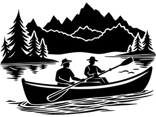 two people canoeing silhouette vector art