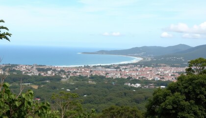 Obraz premium Breathtaking view of a coastal city from above