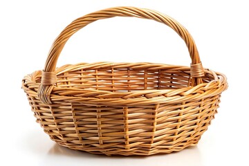 Extreme close-up of a wicker basket isolated on white background