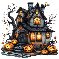 cartoon spooky halloween house