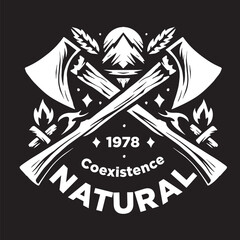 Vintage illustration of axe logo with nature