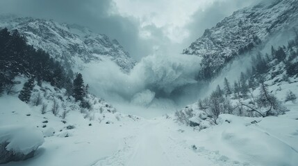 Obraz premium Dramatic Avalanche in Snowy Mountain Landscape