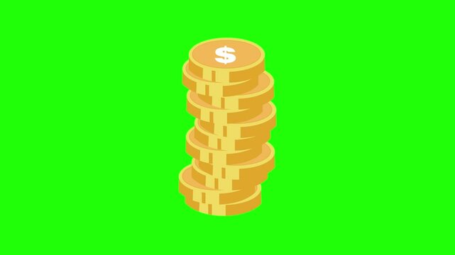 Sack full of dollar cash money and gold coins. Banking concept financial realistic icon of moneybag. cartoon style motion graphic on green screen