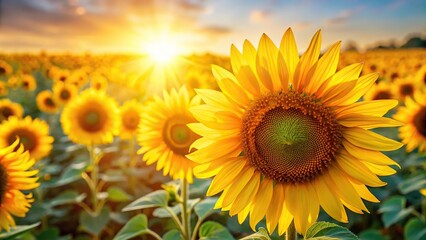Fototapeta premium Extreme close-up of bright yellow sunflowers