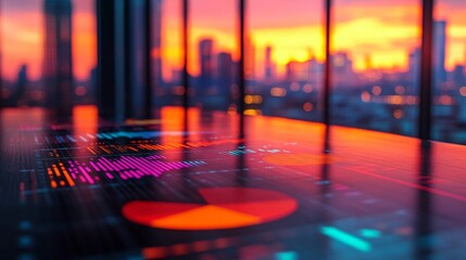 Double exposure of a business meeting at sunset highlighting teamwork and strategic planning