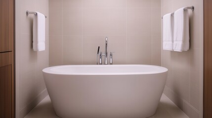 Elegant Bathroom with Deep Tub and Soft Lighting