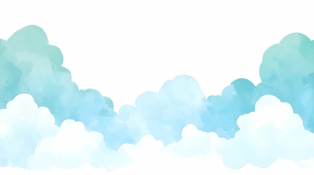 A cool, soothing background with negative space and floating, soft blue clouds against a white canvas, creating a calming effect