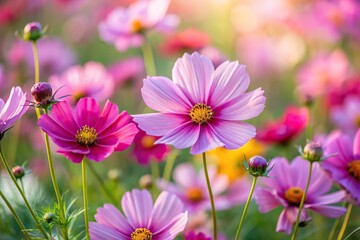 Fototapeta premium Extreme close-up of Cosmos flowers in a summer garden