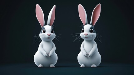 Obraz premium 2D cartoon style illustration featuring two rabbit characters set against a dark backdrop