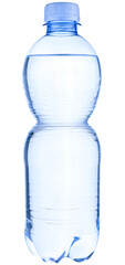Plastic small water bottle isolated on a transparent background. Completely in focus.