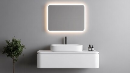 Minimalist Bathroom with Soft Grey Tones and Floating Sink