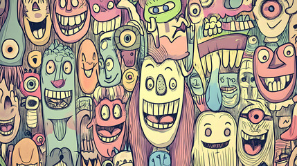 A cute background with simple line art of smiling faces and playful doodles in soft colors, giving a whimsical and joyful vibe