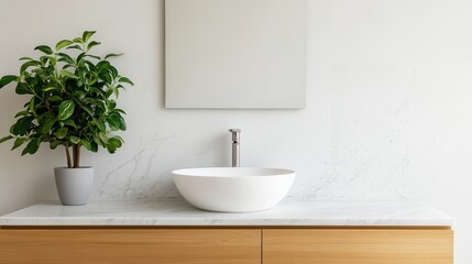 Fototapeta premium Sleek Modern Bathroom with Marble Countertop