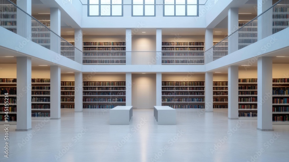 Poster modern library with sleek computers for study