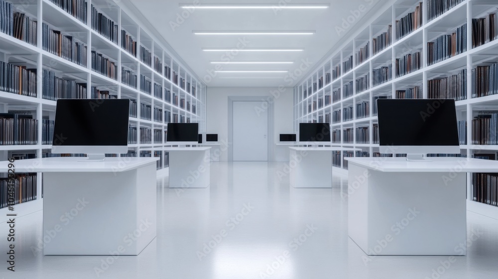 Poster modern digital library with sleek computers