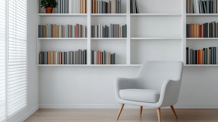 Modern Minimalist Home Library with Sleek Furniture