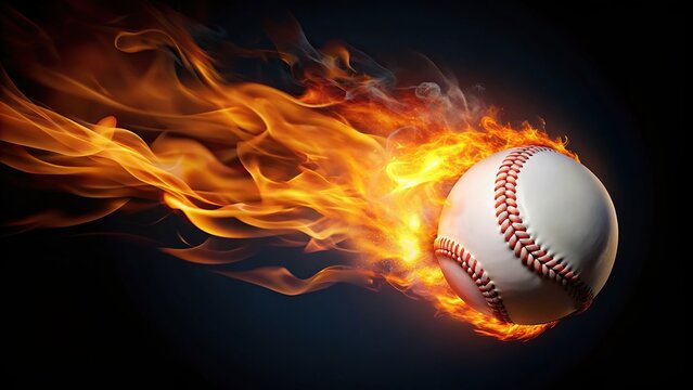 Extreme close-up of flaming baseball in black background