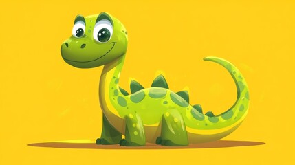 Fototapeta premium 2D cartoon illustration of a vibrant green dinosaur character