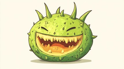 Fototapeta premium Cartoon illustration of a horned melon