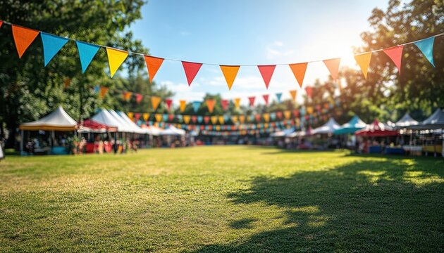 Vibrant garden festival on a sunny summer day with colorful decorations