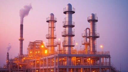 Fototapeta premium Glowing Lights of a Nighttime Refinery View