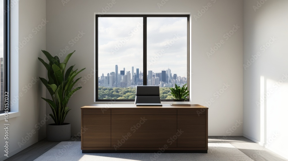 Poster modern office space with large window view