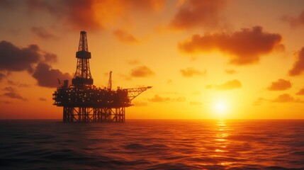 Obraz premium Offshore Drilling Platform at Sunset