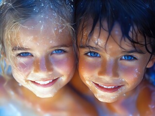 Two young girls smiling in the water