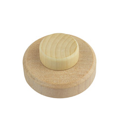 Wooden podium or pedestal concept. A place for the presentation of goods and cosmetic products. Advertising poster or banner for website, marketing. Isolated from background