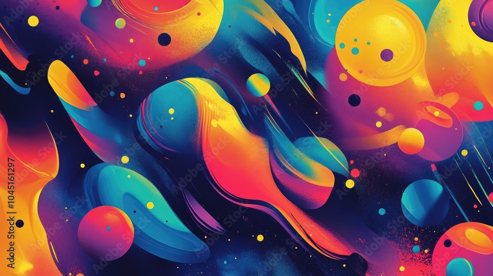Poster colorful abstract design with vibrant shapes and patterns creating a dynamic and modern artistic com