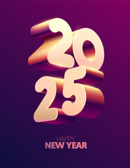 New year 2025. 3D colorful numbering design. Bright greeting card.