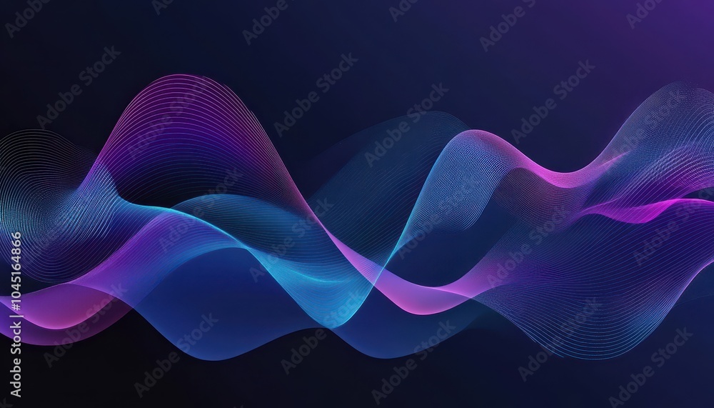 Poster colorful gradient waves on a blue background in a dynamic design