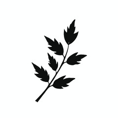 A black silhouette of a branch with several leaves